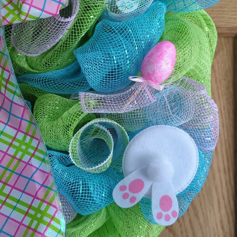 Handmade Echo mesh Easter/Spring wreath door hanger